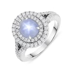 18ct White Gold 2.27ct Star Sapphire Diamond Double Halo Ring D