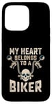 Coque pour iPhone 15 Pro Max My Heart Belongs To A Biker Moto Rider Girls Women