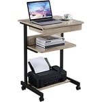 Yaheetech Table Informatique Bureau d'Ordinateur Portable Roulant Poste de Travail 56 x 51 x 79 cm Gris avec 1 Tiroir et 2 Etagères Gris