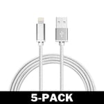 3M Kabel iPhone Laddare Nylon Quick Charge Silver 5-Pack