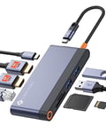 Station d'accueil pour Ordinateur Portable Double Moniteur - Adaptateur multiport USB C 8 en 1 avec 2 HDMI 4K 60Hz, 1Gbps Ethernet, 100W PD, 2 USB 3.2, Lecteur de Carte SD TF Compatible avec