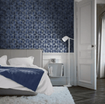 GEOMETRIC BLUE SILVER WALLPAPER QUALITY DESIGNER MURIVA ELIXIR CUBE 166512