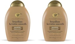 OGX - Shampoing Brazilian Keratin Therapy (385 ml) – Shampooing lissant à la kératine – Soin capillaire sans parabène et sans tensioactifs sulfatés (Lot de 2)