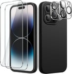 5 En 1 Coque Silicone Pour Iphone 14 Pro Max 6,7 Pouces, Avec 2 Protection D'écran Et Caméra Arrière Protecteur, Film En Verre Trempé À Couverture Complète, Housse Étui Antichoc (Noir)