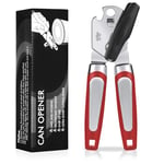 Tin Opener, Lychico 3-in-1Can Opener Handheld Heavy Duty Stainless Steel Can Openers with Multifunctional Bottle Opener, Red