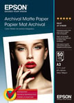 PAPIER EPSON ARCHIVAL MAT A3 50F 189g S041344 / 50 feuilles photo mate pas a3+