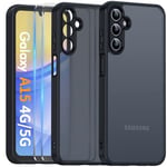 COPIKE Coque Mat pour Samsung Galaxy A15 4G / 5G avec Protection Caméra, Étui Arrière Translucide Givrée Mince Antichoc et 2 Pièces Verre Trempé, Anti-Empreintes Digitales Housse, Noir