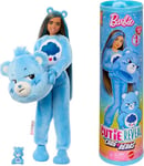 Barbie Cutie Reveal Doll & Accessories, Care Bears Series, Fashion Doll with Grumpy Bear Plush Costume & 10 Surprises Including Color Change & Mini Bear, JCN96