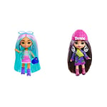 Barbie Doll, Mini Toys, Extra Mini Doll with Blue Hair, Sporty Outfit and Roller Skates, Clothes and Accessories​​, HLN45 & Doll, Extra Mini Brunette Doll with Alien Sweater Dress, HLN46