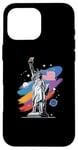 Coque pour iPhone 16 Pro Max Statue de la Liberté USA tenant une torche flamboyante avec des plantes