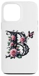 Coque pour iPhone 13 Pro Max Letter B Initial Floral Monogram Rose Pink Flower Butterfly