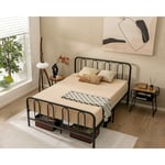 Cadre de Lit Métal 160x200cm avec 9 Pieds pour Adulte Simple Double, Sommier Plateforme avec Espace de Rangement sous Le Lit sans Sommier Nécessaire