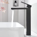 Robinet de Lavabo Noir Extra Haut, Mitigeur Salle de Bains Monocommande en Acier Inoxydable pour Vasque Surélevée, Hauteur de Sortie de 244mm, avec Accessoires Inclus Couleur: Noir