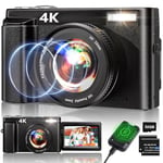 4K Digital Camera,48MP Autofocus Video Camera with 32G Card, 2.7'' 180°Flip Screen Vlogging Camera for Youtube 16X Digital Zoom with Flash, Rechargeable Compact Camera for Teens Beginners Adults