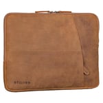 STILORD 'Chuck' Stylé Pochette Ordinateur 15,6 Pouces Cuir Housse pour MacBook 16 Pouces Porte Document Femme Protection Sacoche Homme Cuir Naturel, Couleur:tan - marron - scuro