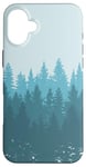 Coque pour iPhone 16 Plus Pin Tree Forest Mountain Scène Bleu sarcelle, Bleu et Vert