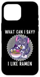 Coque pour iPhone 16 Pro Max Mignon chat kawaii chaton What Can i Say I Like Ramen Nouilles