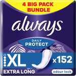 Always Daily Protect Extra Long Panty Liners, Odour Lock, 4X38 Count, Comfortabl