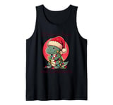 Retro Christmas Shirt Vintage Xmas Believe Santa Dinosaurus Tank Top