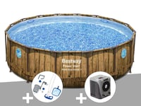 Kit piscine tubulaire ronde Bestway Power Steel avec hublots 4,88 x 1,22 m + Kit d'entretien Deluxe + Pompe à chaleur