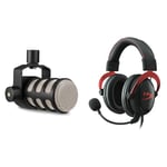 RØDE PodMic Broadcast-quality Dynamic Microphone with Integrated Swing Mount for Podcasting, Streaming, Gaming, and Voice Recording,Black,XLR & HyperX Cloud II – Gaming Headset PC/PS4/PS5, Red