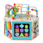 Teamson Kids Grand Cube D’Activité en Bois 7 en 1 Jeu D’ Éveil 1 an Premier Âge Éducatif Apprentissage Bébé PS-T0005