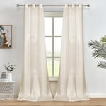 Melodieux 2 Panel Voile Net Curtains - Faux Linen Semi Sheer Curtains, Ring Top Drapes, Casual Solid Window Panels for Home Office, Living Room, Window, Patio - Beige, 55 x 89 inch drop (140 x 225cm)