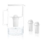 Wessper Carafe Filtrante en Verre avec Deux Cartouche Anti Calcaire, Carafe d'eau Capacité de 2,5 L, Filtres eau Compatible avec Brita Classic, Dafi Classic, Blanc