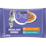 PURINA ONE Chat Sensible Effilés en Sauce Saveurs Assortis Poulet et Thon Sachets Repas pour Chats Adultes 4x85g | Lot de 12