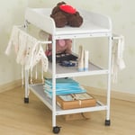 84 72 90cm multifonctionnel portable table à langer pour bébé avec roulettes avec 2 étagères de rangement