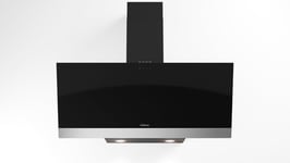 Airforce Alpha S 80cm Wall Mounted Cooker Hood with Push Button Controls, Integra Ready-Black Glass & Stainless Steel Strip Finish