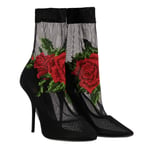 Dolce & Gabbana Rose Broderie Tulle Escarpins Bottes Talons Coco Noir 40 10