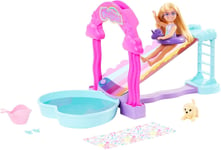 Barbie Chelsea Poupée Toboggan D'Eau et Piscine 1 Chiot Playset Mattel HTK39