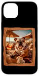 Coque pour iPhone 14 Plus Bulldog à la table de plage avec boisson