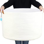 Casaphoria Panier à linge en corde de coton pour le salon - Panier de rangement avec poignée pour couvertures, serviettes et oreillers - Blanc crème (53 x 53 x 35 cm)