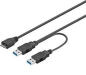 Premiumcord-Kabel Usb 3.0 2Xa - Micro (M/F) 30Cm Dual (Ekstra Strømforsyning) (Ku3y01)