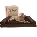 FurHaven Lit pour Chien en Peluche et Daim avec Mousse de Gel rafraîchissant – Espresso, Jumbo Plus (Taille XXL)