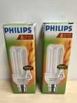 2 X Philips Energy Saving Light Bulbs 14W = 75W B22 BC 800 Lumen Bayonet Cap