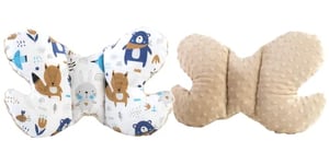 Medi Partners Oreiller pour bébé Papillon 100% Coton en Peluche Minky pour Enfant Soutien du Cou pour Voiture Poussette Voyage Sommeil Oreiller Cervical Rouleau de répétition