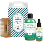 Coffret Barbe et Cheveux pour homme de Monsieur BARBIER | Français, Naturel et Végan | Shampoing, Huile barbe et Peigne Double Face | Kit cadeau beauté pour hommes