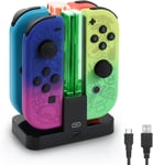 4 En 1 Chargeur Station De Charge Pour Joy Con Gain De Place Chargeur Pour Manette Nintendo Switch Et Contrôleur Oled Avec Indicateur Led, Support De Station De Charger Avec Câble Usb C, Noir