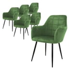 Lot de 6 chaises de salle à manger fauteuil sauge en velours pieds métalliques