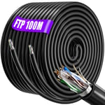 Cable Ethernet 100M,Rj45 100M Cat 6 Blindé Câble Réseau À L'Extérieur Intérieur Utiliser Imperméable|Awg 23,Ftp Pimf,Anti-Interférence,Direct Burial,Haut Debi Gigabit Cat 6 |(Noir,100 Mètres