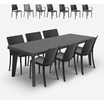 Salon de jardin table extensible 160-220cm + 6 chaises noir Liri Dark Chaises Modèle: Perla