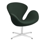 Fritz Hansen - 3320 Svanen Fåtölj, Dark Green Uni 1160 Christianshavn Fabric, Snurrbar stjärnfot - Snurrfåtöljer - Arne Jacobsen - Grön - Metall/Skum/Ull