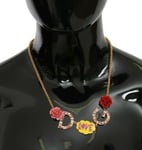 DOLCE & GABBANA Necklace DG Logo Rose Love Crystal Charm Gold Chain