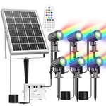 CLY Spot Solaire Exterieur RGB, 30 Modes Dynamiques Lampe Solaire Exterieur Multicolore 10 Couleurs 2 Luminosité Lumiere Solaire Extérieur 6000mAh Eclairage Exterieur Solaire Télécommande IP66