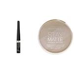 Rimmel - Eyeliner glam'Eyes - Application Facile et Précise - Couleurs intenses - 001 Black glamour - 3,5ml & Poudre Compact Stay Matte - Anti-Brillance - Fini Mat et Naturel - 001 Transparent - 14gr