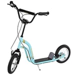 HOMCOM Kids Stunt Scooter, Teen Push Scooter with 12" Rubber Wheels, Adjustable Handlebar Height, Dual Brakes, for 5+ Years Old, Blue