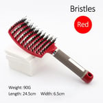 Bristle Red Brosse à cheveux en poils et nylon pour filles, peigne de massage du cuir chevelu, support pour femmes, poignées bouclées, angle, salon de coiffure, outil de coiffure